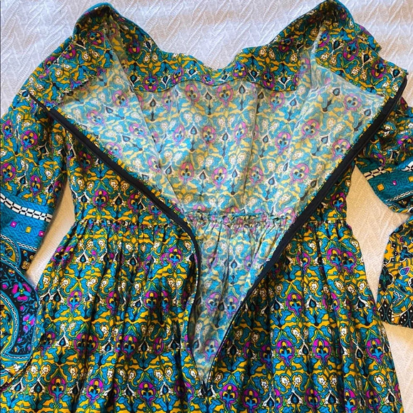 Handmade Long Sleeved Floral Geometric Bohemian Maxi Dress Vibrant Hippie - Picture 9 of 13